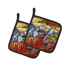Caroline's Treasures JMK1252PTHD Red Crab Pair of Pot Holders Kitchen Heat Resistant Pot Holders Sets Oven Hot Pads for Cooking Baking BBQ, 7 1/2 x 7 1/2