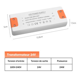 LED Transformer 24 V 24 W, Transformer 230 V to 24 V Power Supply LED Driver, LED Driver No Noise, No LED Flicker, Low Voltage LED Transformer for G4 GU5.3 MR11 MR16 LED Strips