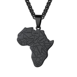 Bandmax Men Black Stainless Steel African National Border Pendant Necklace for Women Hip Hop Africa Map Shaped Necklace Adjustable -22+2"