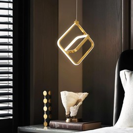 BNHHLZ Modern LED Chandelier Gold Rectangular Pendant Light Fixtures 4000K 20W Dimmable Height Adjustable Pendant Lighting for Dining Room Kitchen Island Bedroom Living Room Foyer（1-Pack）
