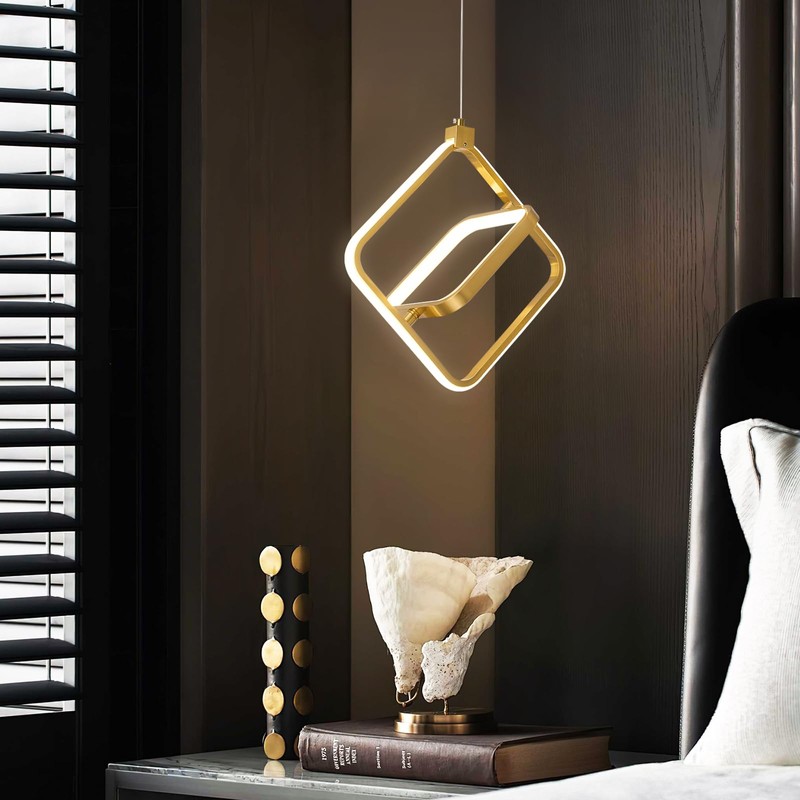 BNHHLZ Modern LED Chandelier Gold Rectangular Pendant Light Fixtures 4000K