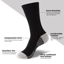 BUDERMMY Men's Cotton Moisture Wicking Heavy Cushion Crew Work Socks,6-12, 6Pairs (US, Numeric, 6, 9, Regular, Tall, White 2)