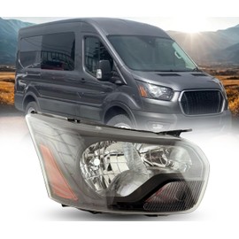 ALLIGATOR AUTO LIGHTS Headlight Assembly Compatible with Ford Transit 2014-2024, 150 250 350, DOT/SAE Compliant Halogen Headlamp with Bulbs, BLACK Housing, Right/Passenger Side