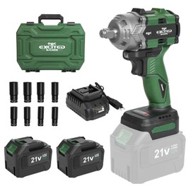 Excited Work 20V Brushless Impact Wrench Kit, 600Nm 1/2 Inch Impact Wrench with 2 * 4.5Ah Batteries, 2500RPM High Torque Impact Gun, Fast Charger and Tool Box