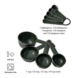 KitchenAid Plastic Measuring Cups and Spoon Set, Set of 9, /4, 1/2, 1/3, and 1 cup sizes, and 1 tbsp, 1/2 tbsp, 1 tsp, 1/2 tsp and 1/4 tsp, Evergreen