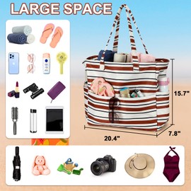 LEDAOU Large Beach Tote Bag Women Waterproof Sandproof Zipper Beach Tote Bag for Pool Gym Grocery Travel with Wet Pocket