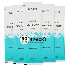 Elcove Foaming Dish Soap Refills (5pk), Concentrated Powder Refills Make 5 Bottles x 12oz each of Non Toxic Eco Friendly Unscented Dish Soap, Zero Waste, Plastic Free, Septic Safe