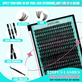 Lash Clusters 320Pcs Eyelashes Cluster D Curl Individual Wispy Lashes Cluster for DIY Cluster Eyelash Extensions at Home for Beginners (6080D,Mix10-16mm)