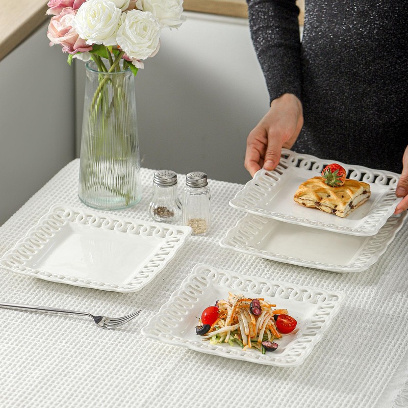 Ceramic Square Dinner Plates, 11 inch Square Serving Plate Set
