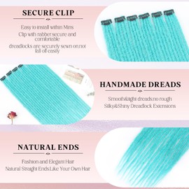 Green Clip in Dreadlocks Hair Extensions 24 Inch 6 Clips(24strands) Handmade Synthetic Clip In Dreads Extensions for Women(L-green#)