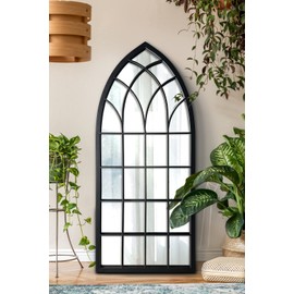 WAMIRRO Farmhouse Window Mirror,Arched Black Mantel Mirror,Cathedral Wall Mirror with Window Pane for Entryway/Fireplace/Living Room/Hallway 20"X46"