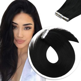 Sunny Black Tape in Hair Extensions 12inch Human Hair Tape in Extensions #1 Jet Black Short Hair Tape on Extensions Natural Human Hair Black for Women Glue in Hair Extensions Natural Black PU Weft 40g 20pcs
