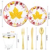 KIRE 150PCS Thanksgiving Plates Dinnerware Maple Leaves - Plastic Thanksgiving