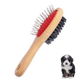 Dog Brush, Wooden Double Sided Dog Brush for Grooming, Soft Bristle and Pin Brush Set, Dog Grooming Brush for Long Hair, Short Hair, Large and Small Dog Comb, Cat and Dog Grooming Brushes