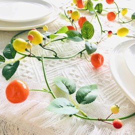Artificial Fruit Tangerine Plant Vine Garland,Hanging Oranges Berries Kumquat Lemon Wreath for Home Garden Autumn Harvest Party Decor (2, B-Orange+Lemon)