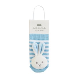 Mud Pie Baby Bunny Rattle Toe Socks, Blue, 0-12M