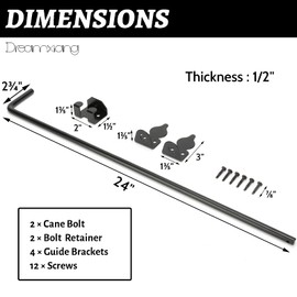 24" Heavy Duty Cane Bolt Gate Drop Rod Hardware Ground Latch for Wood PVC Vinyl Metal Fences Gates, Double Doors, Black Solid Steel -2 Pack