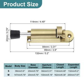 sourcing map 2 Pack Kickdown Door Stop, Spring Loaded Telescopic Door Stopper, Adjustable Door Locks Holder for Distance from The Ground 25mm/0.98", Gold