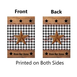 Bless Our Home Garden Flag 12×18 Inch Small Vertical Double Sided Red Red Berry Branches Country Barn Star Buffalo Plaid Garden Flags For All Seasons Outdoor Yard Decor