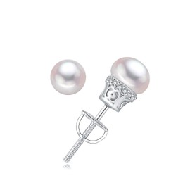 YAMI 925 Sterling Silver Pearl Earrings with Screw Back, Freshwater Cultured Pearls White Gold Plated Earrings Studs for Women Men