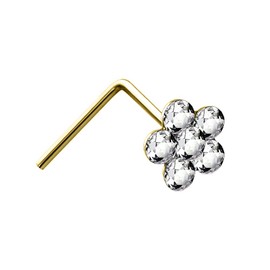Jewelco London Ladies Solid 9ct Yellow Gold White Round Crystal Daisy Flower Nose Stud 4mm