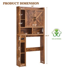 Viroformo Over The Toilet Storage Cabinet, Farmhouse Storage Cabinet Over Toilet with 2 Barn Door, Toilet Paper Holder Stand and Adjustable Shelves, Toilet Rack for Bathroom, Restroom, Laundry, Brown