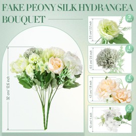 Tigeen 12 Bundles White & Green Peony & Hydrangea Artificial Flowers, Realistic, Lush, Formal/Elegant, Wedding Table Centerpiece, Home Decor