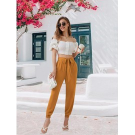 YuYukan Womens Casual Dressy Joggers Pants High Waitsed Bow-Knot Comfy Loose Business Casual Pants Work Office Trousers with Pockets,Orange Small