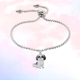 Dog Lovers' Bracelet - Adjustable Dog Charm Bracelet, 9.84 inch Chain Length, Different Breeds of Dogs, Synthetic Black and White Zirconia Accented, Schnauzer, Pug, Corgi, Maltese, and more! Trendy Stainless Steel Chain, Fashion Themed Jewelry Accessory 