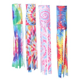 Yardwe Pack of 4 Colourful Wind Socks for Garden and Patio - 100 cm Long Polyester Wind Chimes with Rainbow Pattern - Ideal for Outdoor Decoration, Festivals and Celebrations