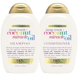OGX Extra Strength Damage Remedy + Juego de champú y acondicionador de aceite de coco | For Dry Frizzy or Coarse Hair, Hydrating & Flyaway Taming Cond