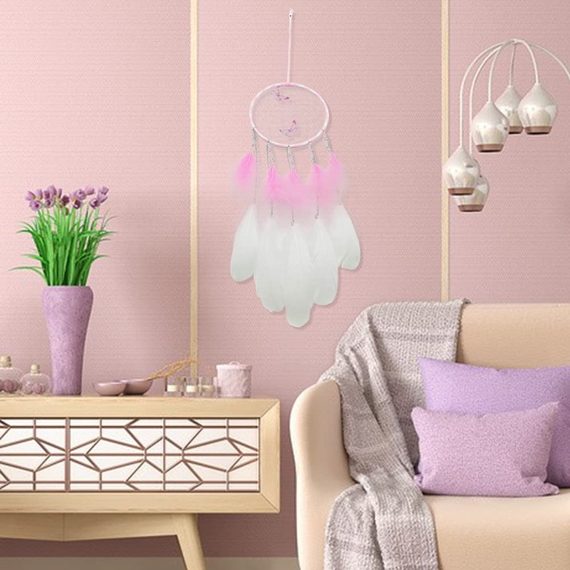 EQLEF Pink Dream Catcher for Women, Butterfly Dream Catcher Wall