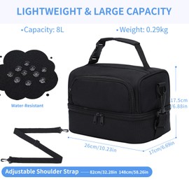 Chase Chic Lunchtasche Damen Herren,Leicht Isolierte Kühltasche,Lunch Tasche mit Zwei Fächern und Abnehmbarer Verstellbarer für Arbeit, Schule, Picknick, Strand(Schwarz)