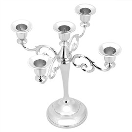Candelabro de 5 Brazos, candelabro de Metal con Vela Vintage, candelabro Artesanal para Eventos Formales, Bodas, Iglesias, decoración navideña, Halloween - Centro de Mesa con Soporte (Plata)
