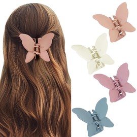 Butterfly Hair Clips - 2.67 Inch Claw Clips for Women, Matte Finish, Suitable for Thick or Thin Hair, Cute Girls' Hair Accessories, Strong Hold, Set of Four Colors.