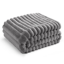 Bedsure Fluffy Fleece Throw Blanket for Sofa - Soft Cosy Warm Blankets for Bed, Soft Cute Single Throw Gifts for Women and Girls, Frost Grey, 130x170 cm