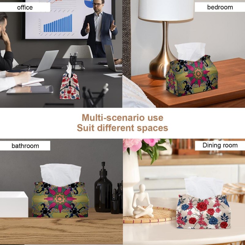 2 Pack Tissue Box Cover Holder, Flowers Ornate Zentangle Texture