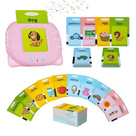 Montessori Mission Talking Flash Cards Toddler Toy for 3 4 5 6 Year Old Boys & Girls, Autism Sensory Toys, Nursery Rhymes Music Player, Speech Therapy Toys, Vocabulary Words Bundle (224 Words Pink)