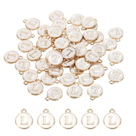 sourcing map Alphabet L Letter Charm Double Sided Enamel Initial Alphabet Pendant White, for Necklace Bracelet Earring Jewelry Making, Pack of 50