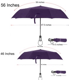 TradMall Travel Umbrella Windproof with 46 Inches Large Canopy Reinforced Fiberglass Ribs Ergonomic Handle Auto Open & Close, Purple