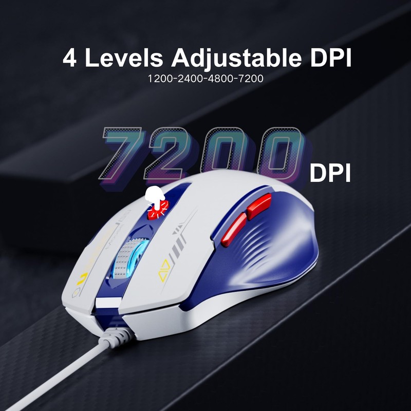 Uineer Wired Mouse, 4 Levels Adjustable DPI, 6 Programmable Buttons,