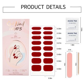 WOKOTO Semi Cured Gel Nail Strips (Cardinal Red)-16 Pcs Gel Nail Stickers | Gel Nail Wraps | UV Light Required, Salon Quality & Easy To Use, Real Nail Polish Strips Stick On Nails Kit With Nail File