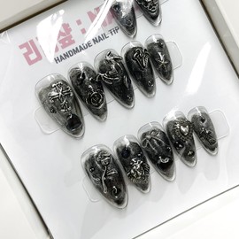 Dark Knight Handmade Nail Tips - Oval / 다크나이트 수제네일팁 - 오벌