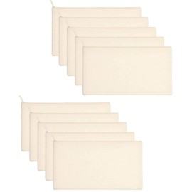Pack of 10 DIY Blank Fabric Bags, Fabric Pencil Case for Painting, Cosmetic Bag, Fabric Bag, Zip, Blank Makeup Bag, Travel Toiletry Bag, Small, 21 x 12 cm, White