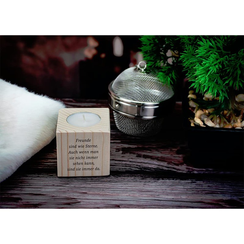 Wooden Tea Light Holder with Friends Are Like Stars Print