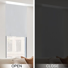 NICETOWN 100% Blackout Roller Shades, No Tools No Drill Cordless Blinds for Windows, Thermal Insulated Privacy French Door Window Shades for Bedroom Kitchen (26" W x 64" H, Greyish White, 1 Panel)
