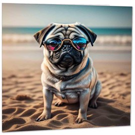 Pug in Sunglasses Greeting Card Pug Dog 145mm x 145mm