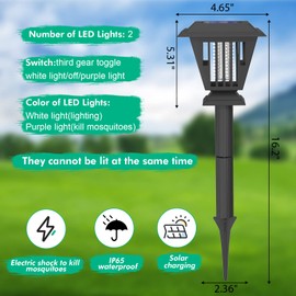2 Pcs Solar Bug Zappers Outdoor Waterproof LED Solar Mosquito Zappers Outdoor Solar Powered Mosquito Killer Light Lamp
