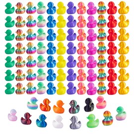 dsooldre 120Pcs 3D Printed Mini Ducks Animals Figurines Rainbow Color Gradient Bulk Set for Desk Pets Decorations,Garden,Office Display,Miniature Animals Decor