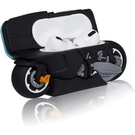 UnnFiko Motorcycle Shape AirPods Case, 3D Cartoon Soft Silicone Protective Mini Bag Cute Retro Creative Airpods Pro Stand Cover with Finger Loop (Motorcycle, AirPods Pro)